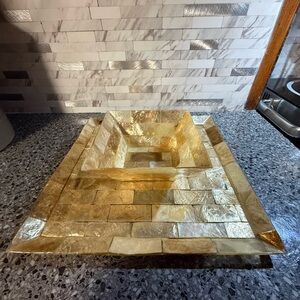 Z Galleries Set Of Natural Capiz Gold Shell Square Plate and Square Bowl